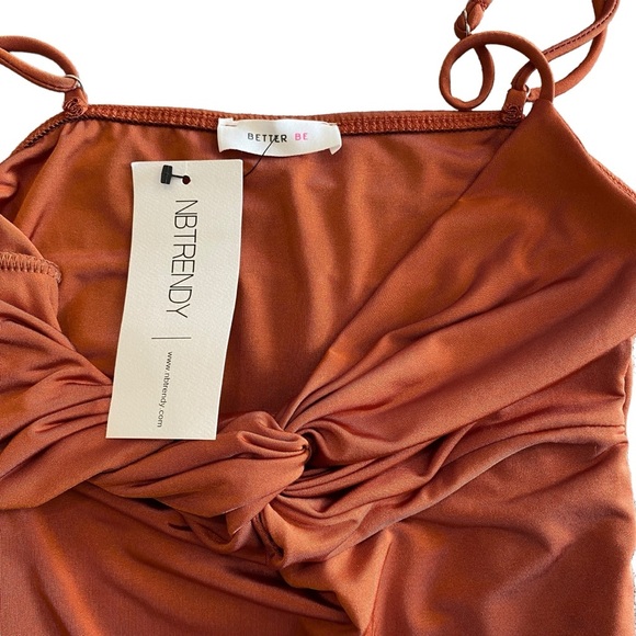 Better Be Ruched Body-con Plunge Mini Dress In Burnt Orange - Picture 8 of 10